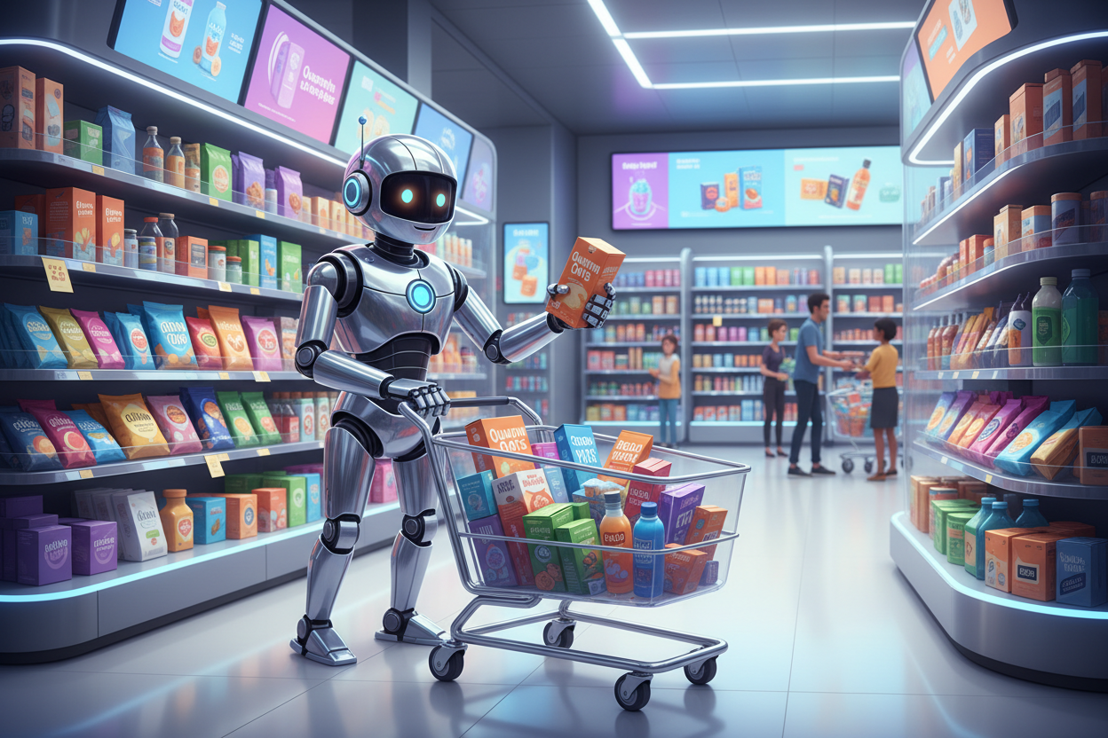 Robot comprando proctos en una tienda